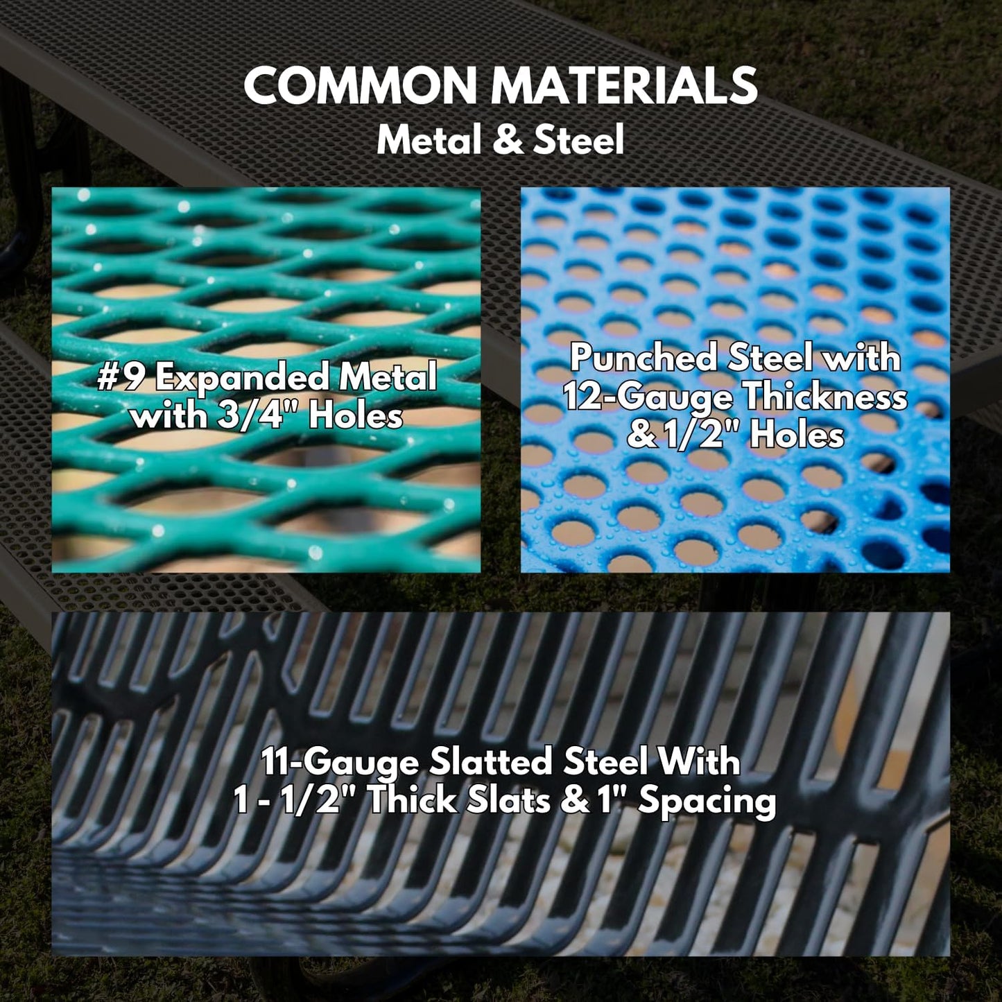 Coated Outdoor Furniture Heavy-Duty Outdoor Bench Thermoplastic Coated, Punched Steel, Commercial-Grade Garden Bench, Made in America (Portable with Back, 6 Ft, Dark Blue)