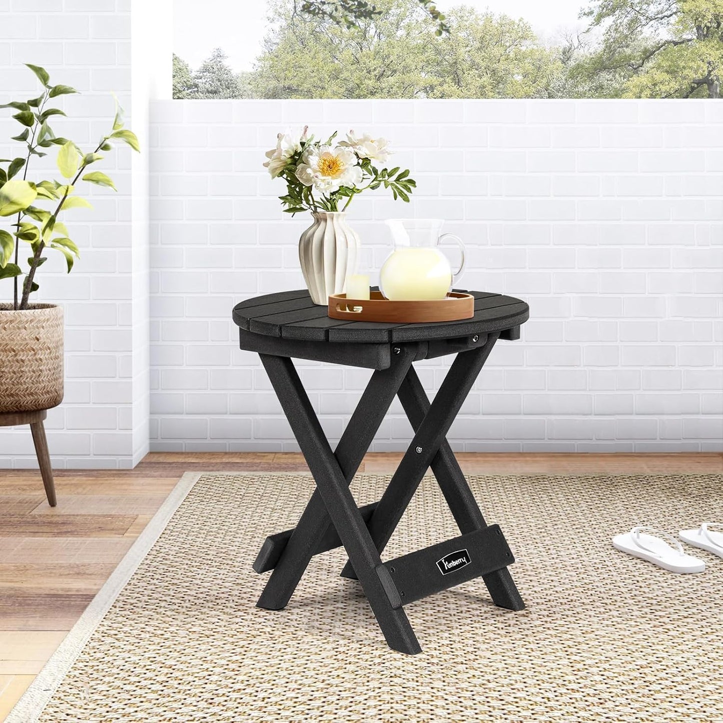 FUNBERRY Outdoor Folding Adirondack Side Table, No Assembly Portable Patio End Tables HDPE All Weather