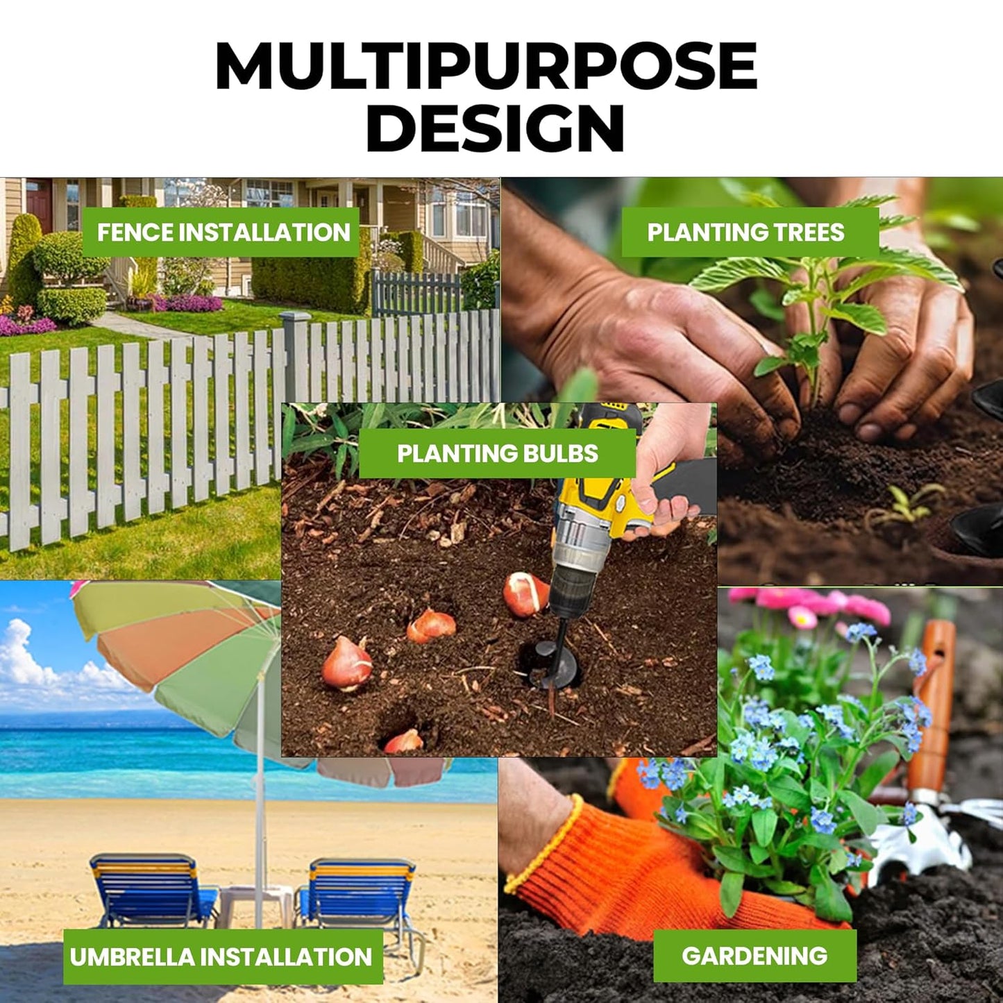 K-Brands Auger Drill Bit for Planting – 1.8 x 14.6 Inch - Garden Spiral Hole and Bulb Planter Tool for Umbrella Holes - 3/8 Inch Hex Drive