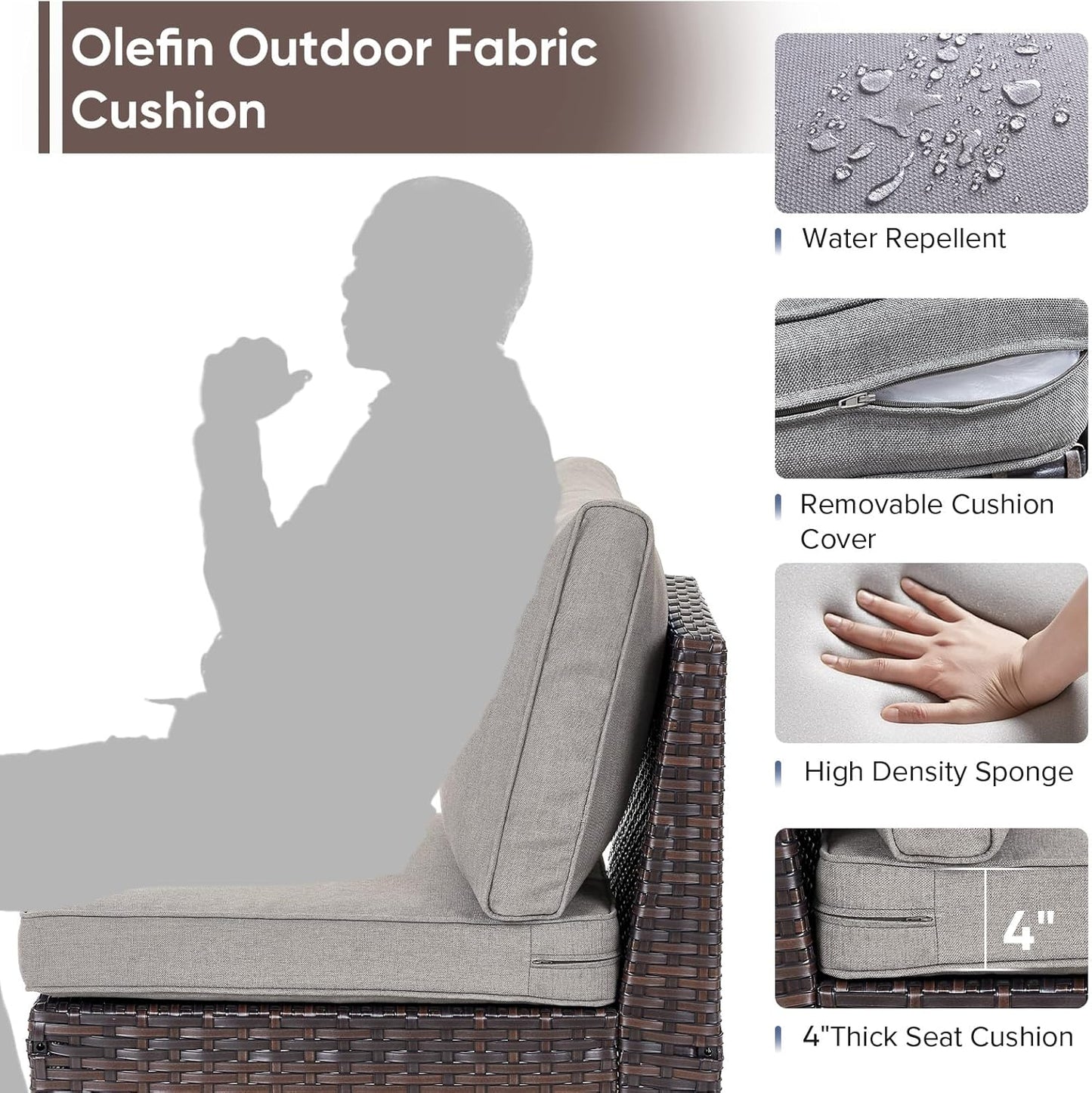 HUMMUH 6 Pieces Patio Furniture Set with Fire Pit,Outdoor Modular Sectional Loveseat Chairs with Table,All Weather PE Wicker Patio Conversation Sets for Deck Porch Backyard