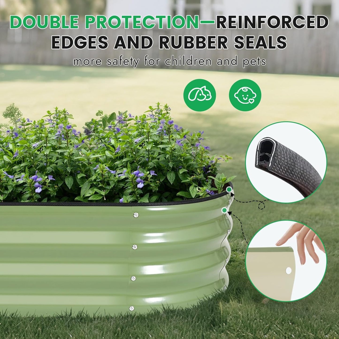 INNO STAGE 3Pcs Galvanized Raised Garden Bed Kit, Outdoor Metal Raised Garden Beds for Vegetables, Rust-Resistant & Easy Assembly, 4x2x1ft Oval Raised beds for Gardening, Flowers, Herbs (Olivergreen)