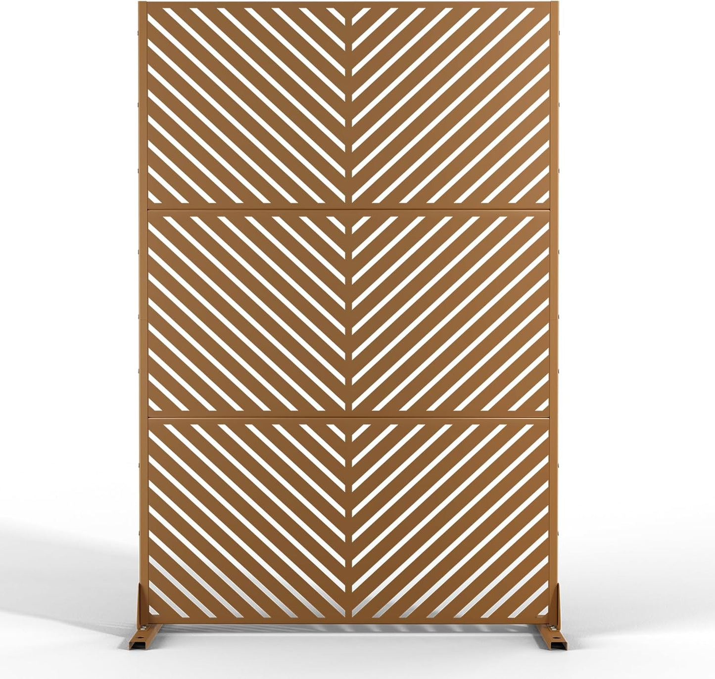 Metal Privacy Screen Outdoor Freestanding Privacy Wall Panels and Decorative Patio Dividers,Crafted from Steel with Sun-Proof Design, Ideal for Patio, Deck, Garden,72" H×47" L,（Brown&Parallel
