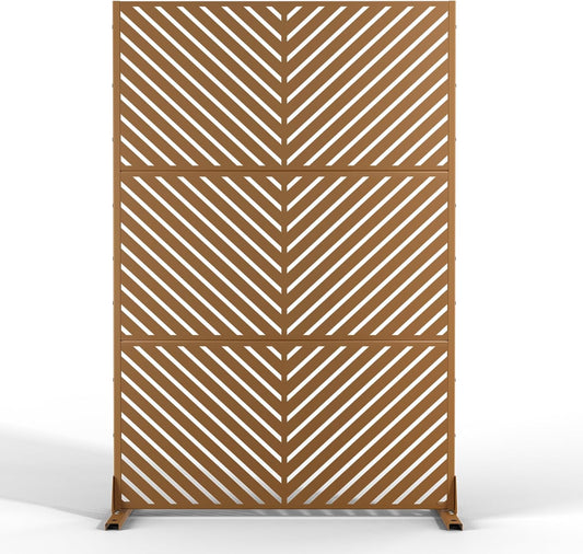 Metal Privacy Screen Outdoor Freestanding Privacy Wall Panels and Decorative Patio Dividers,Crafted from Steel with Sun-Proof Design, Ideal for Patio, Deck, Garden,72" H×47" L,（Brown&Parallel