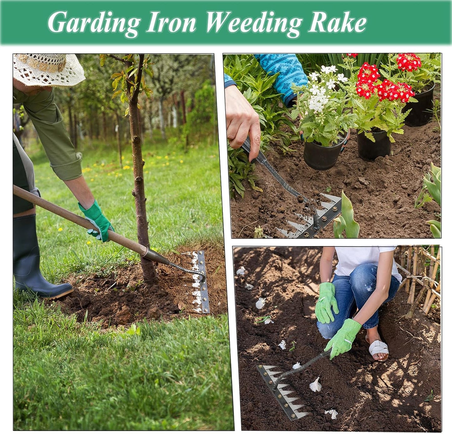 Upgrade Iron Weeding Rake 2.0, 2025 New Iron Rake for Gardening and Weeding, 8 Teeth Carbon Steel Garden Weeder Tool, Detachable Gardening Hand Weeder Puller Tool for Dethatching Lawn Loosening