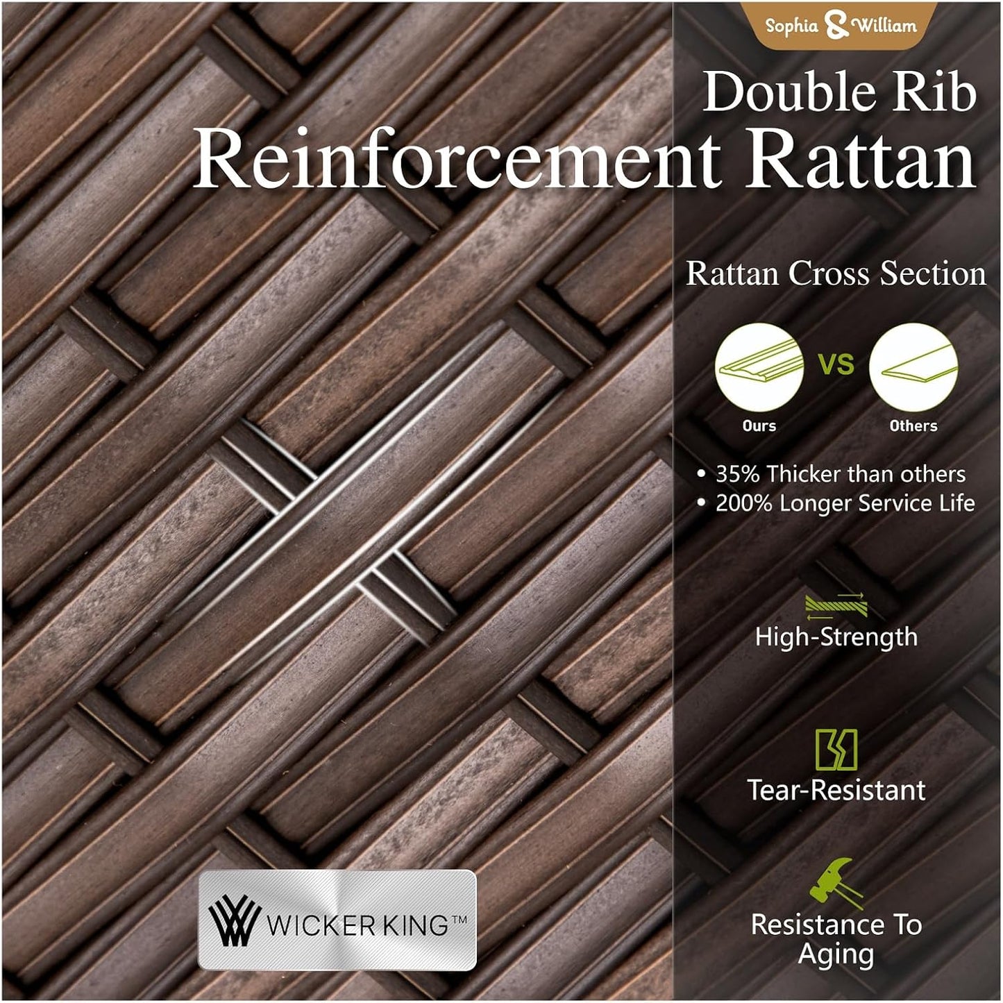 Sophia & William Half Moon Patio Furniture Set 7 Piece Outdoor Sectional Sofa Set, Wicker Patio Conversation Set with 2 Curved Sofa, 1 Armless Chairs, 2 Ottoman for Pool, Deck, Lawn (Beige)