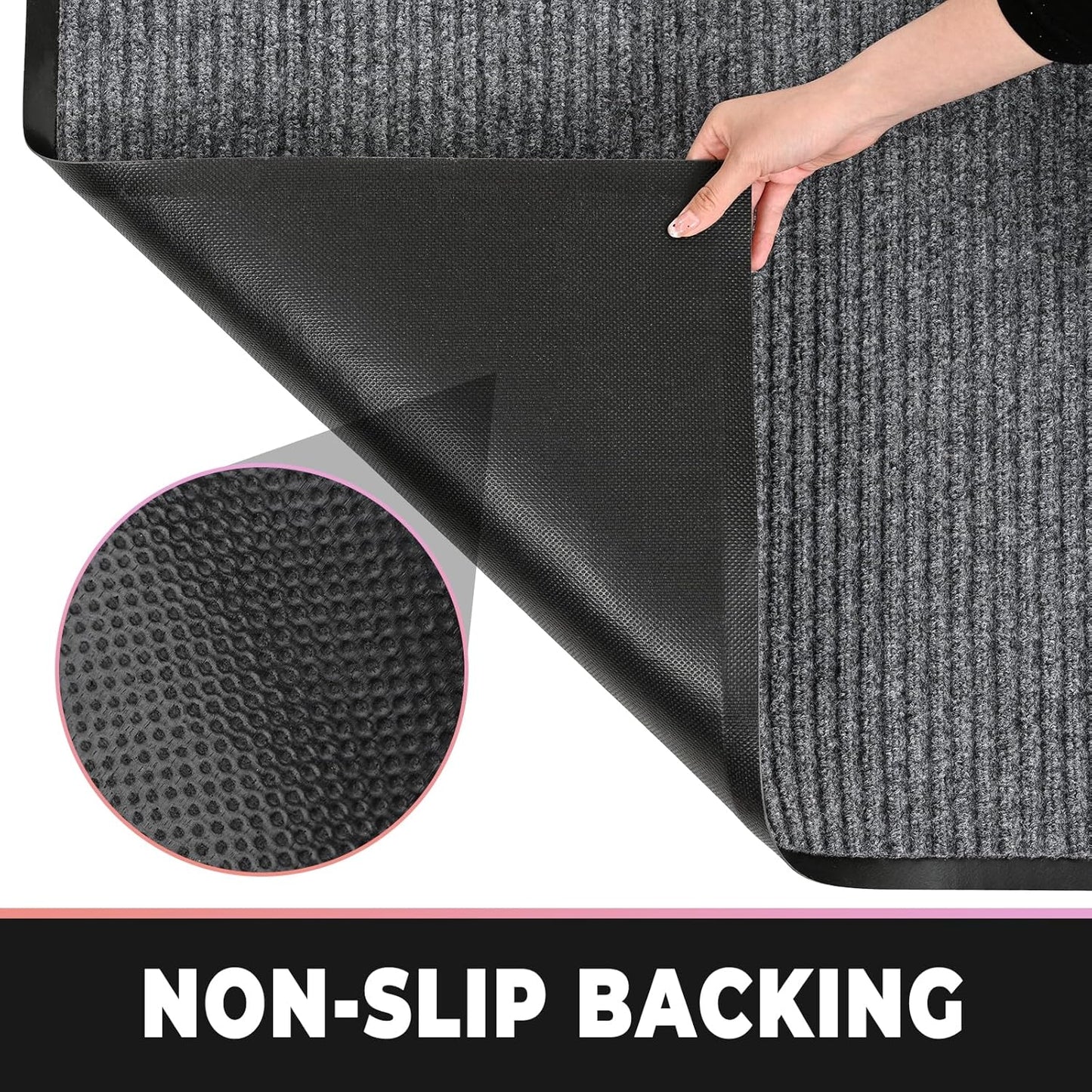 fani Heavy Duty Large Outdoor Indoor Entrance Doormat Waterproof Low Profile Entrance Rug Front Door Mat Patio Anti-Skid Rubber Back, 35x60 inch (Light Grey)