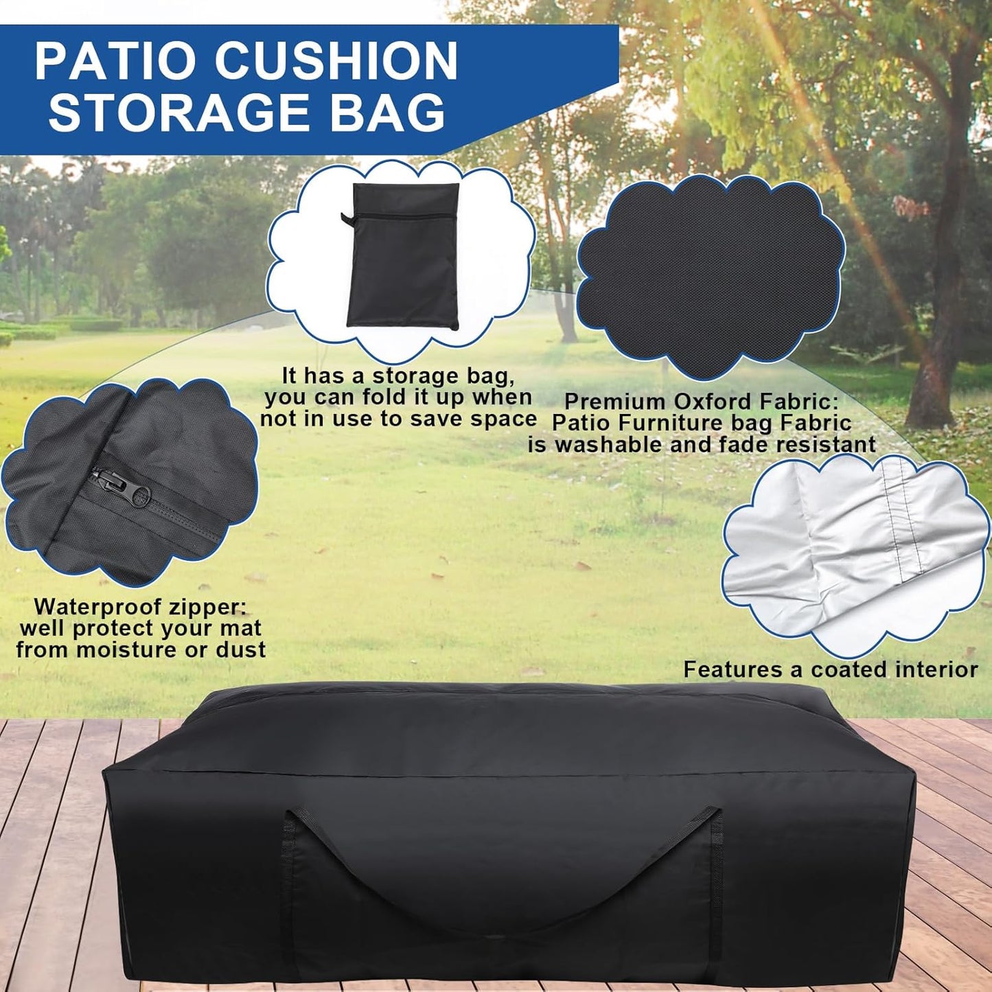 Silkfly 4 Pcs Patio Cushion Storage Bags Outdoor 68" L x 30" W x 20" H Cushion Storage Bag with Handles Waterproof Extra Large 420D Oxford Fabric Heavy Duty Zippered Furniture Pillow Protective, Black