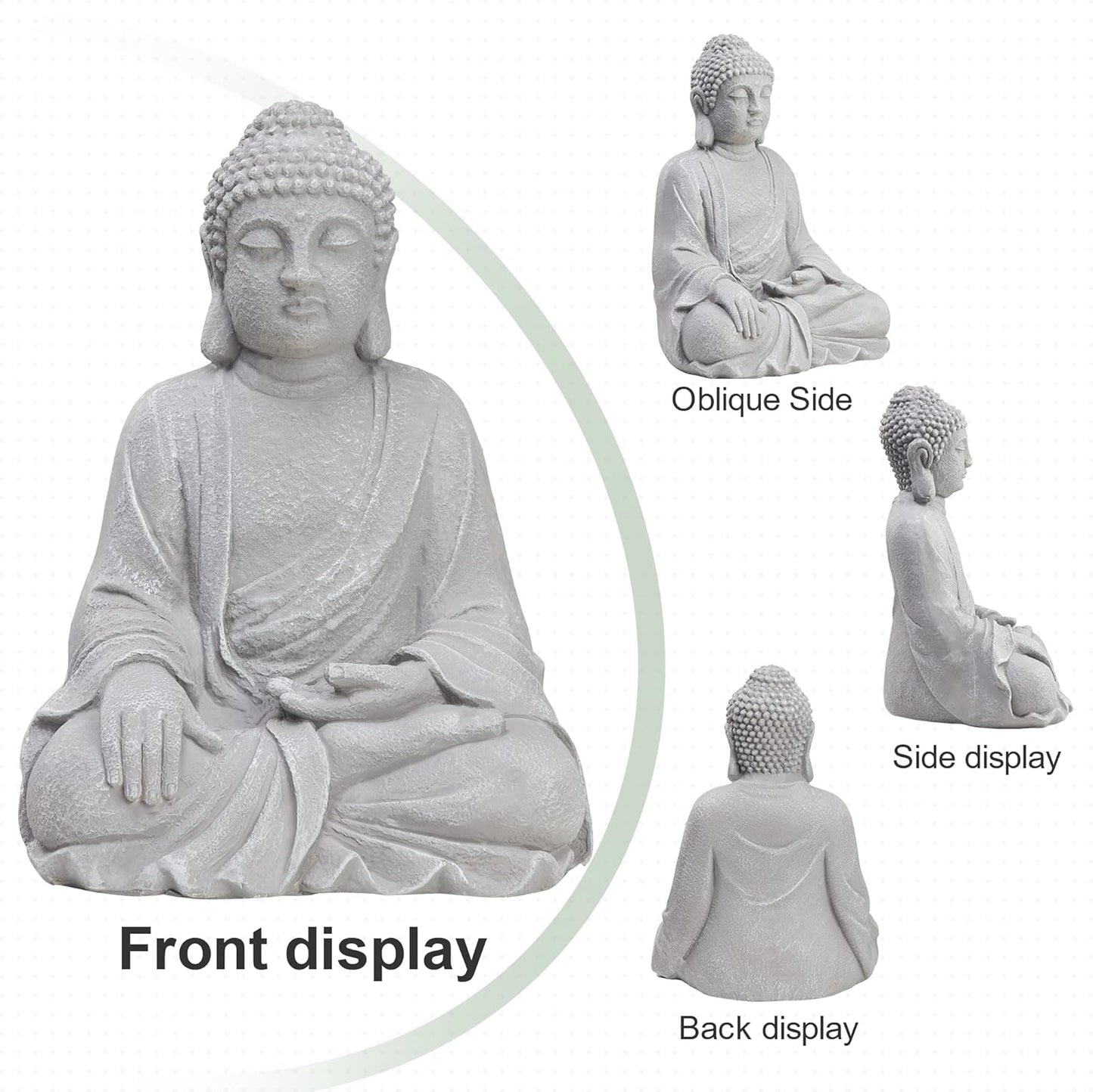 TOETOL Large Buddha Statue Outdoor Zen Decor Medium 20” High Yard Decor Magnesium Oxide Stone Grey for Yard Garden Patio Deck Home