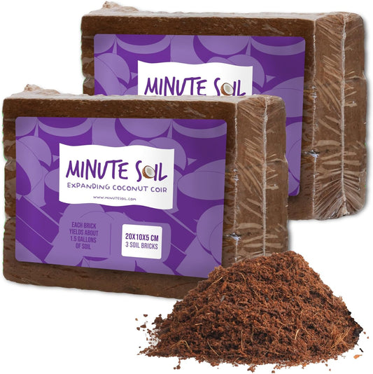 Minute Soil Compressed Coco Coir 6 Pack – Organic Peat-Free Medium Expands to 9 Gal – Indoor Gardening, Microgreens, Seed Starting, Houseplants, Herbs, Vegetables, Planters