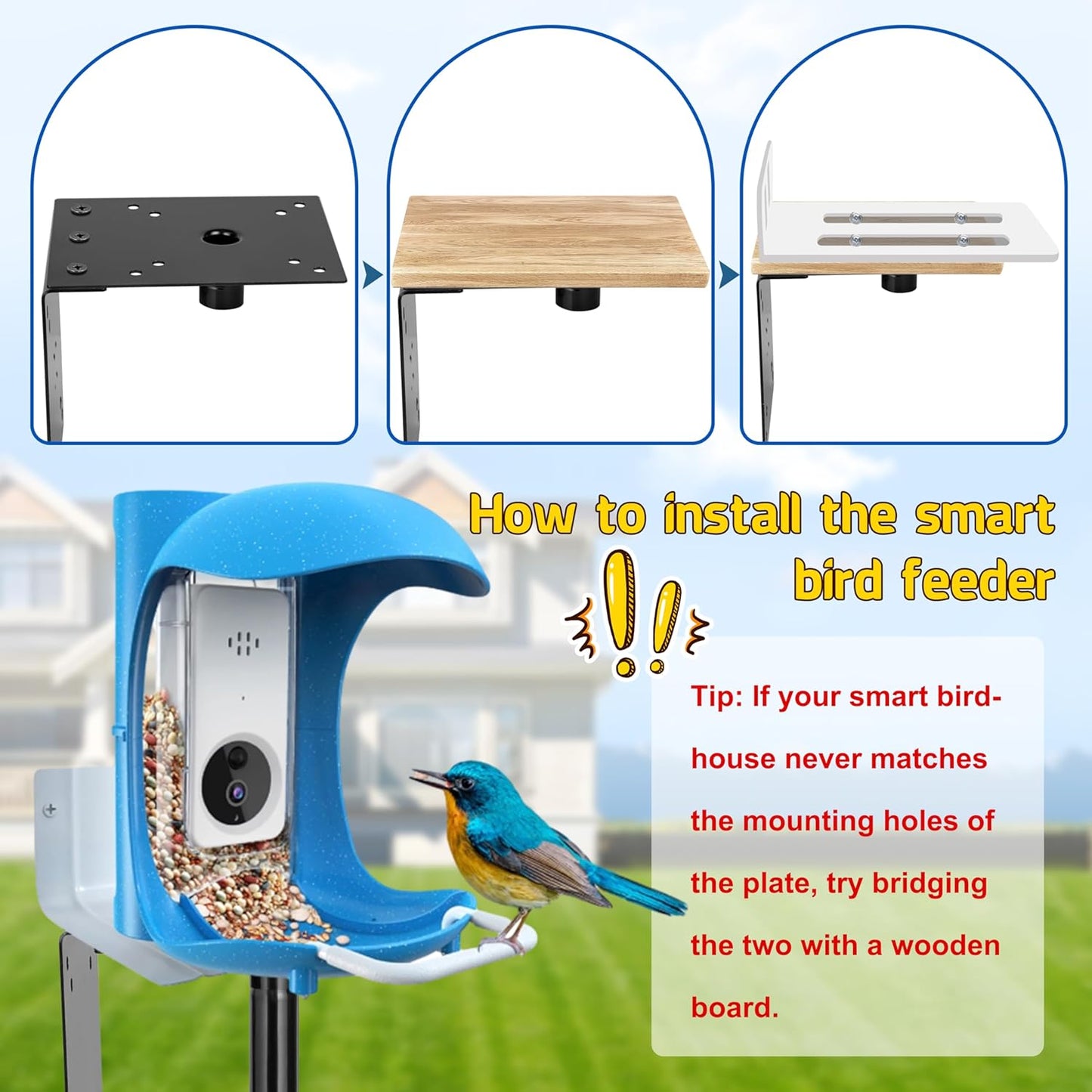 Ottsuls Bird Feeder Pole, 92 Inch Heavy Duty Bird House Pole Kit for Outdoors, with Wooden Board, 5-Prong Base Feeding Station for Wild Birds Watching, Adjustable Feeder Stand (House Not Included)