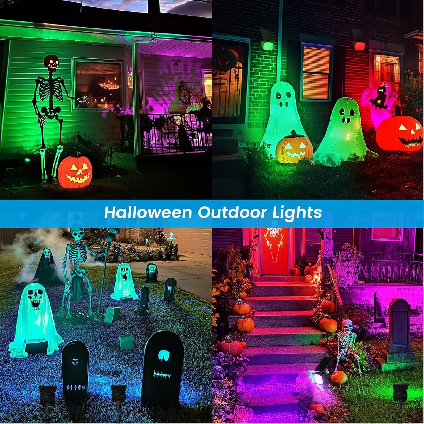 VOLISUN Solar Landscape Spotlights Adjustable Outdoor, Uplights Solar Waterproof IP67, Spot Lights Solar Powered for House,Tree,27 LED with 6 Colors Changing(4 Pack- RGB)