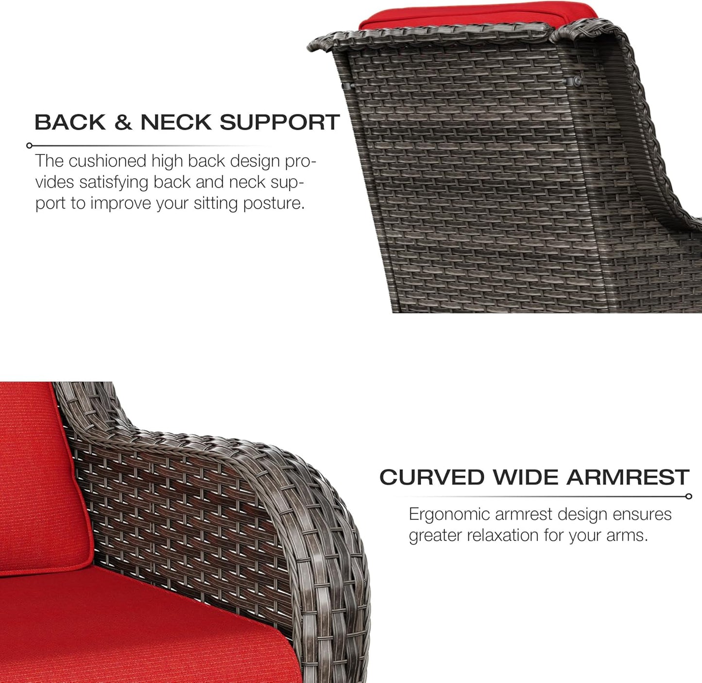 Joyside Outdoor Swivel Rocker Patio Chair - Outdoor Wicker Glider Rocking Chair with Olefin Fabric Cushions Suitable for Porch Deck and Backyard(Mixed Grey/Red)