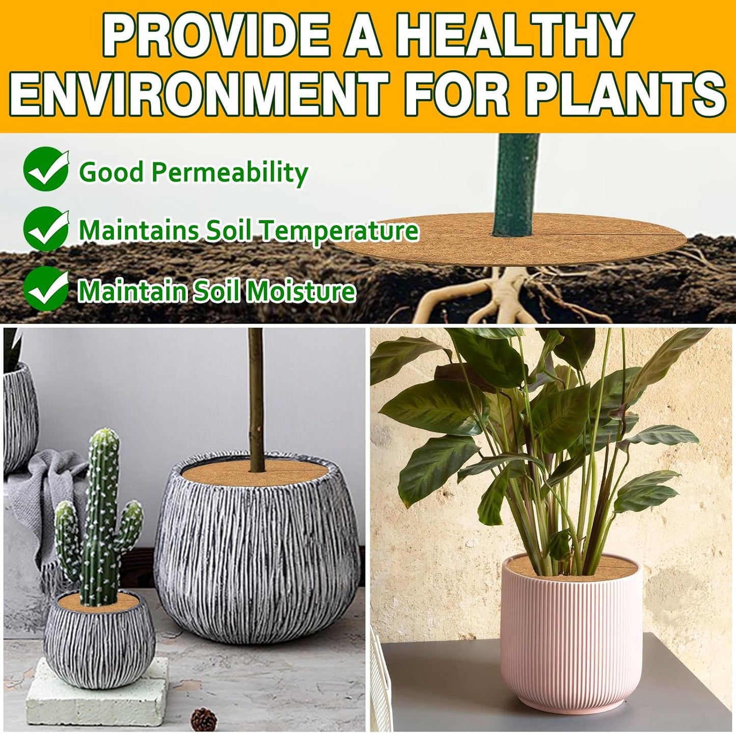 ZeeDix 3 Pack 30 Inch Coconut Fiber Tree Mulch Ring, 100% Natural Coco Coir Tree Ring Mulch Mat, Coconut Coir Discs Plant Cover Tree Protectors Mats Mulch Rings for Landscaping Trees Outdoor Plants