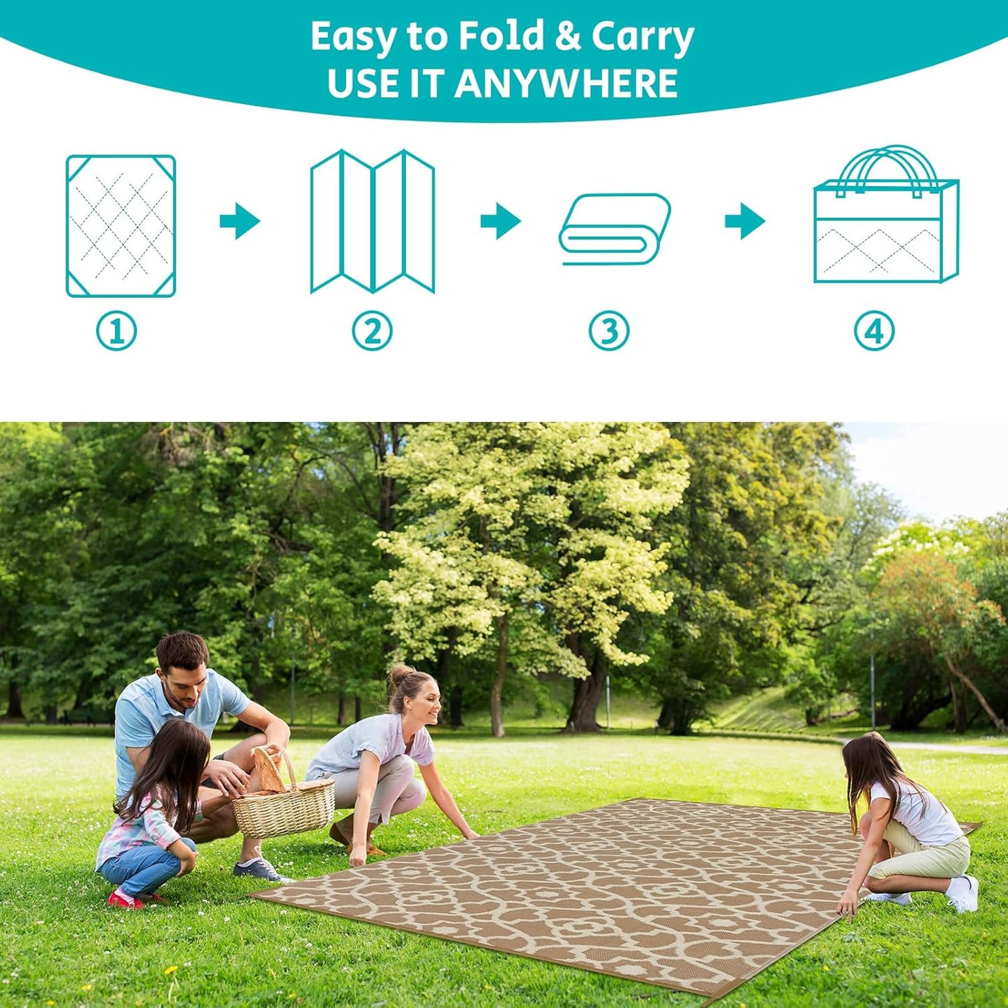 HEBE Outdoor Rug Waterproof 9x12, Plastic Straw Rug Camping Rug, Reversible Outdoor Patio Rugs RV Mat Clearance, Indoor Outside Floor Carpet for Porch,Deck,Camper,Balcony,Backyard