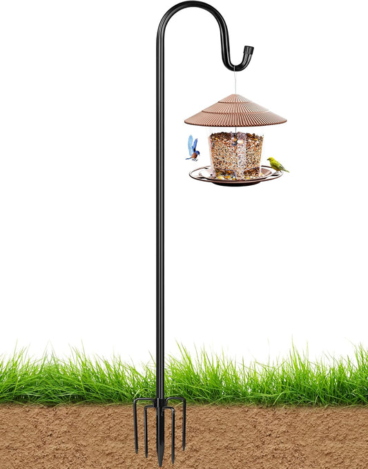XDW-GIFTS Bird Feeder Pole for Outdoor, 60 Inch Shepherds Hooks Heavy Duty Garden Pole for Hanging Plant Basket, Solar Light Lanterns, Garden Plant Hanger Stands with 5 Base Prongs