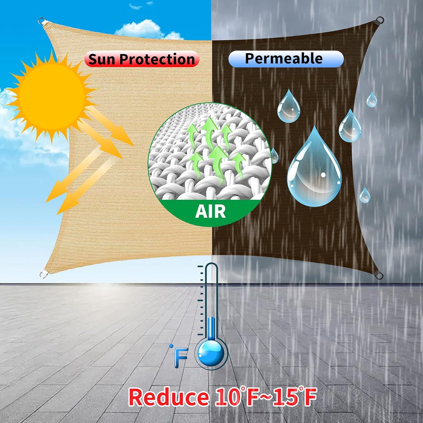 11' x 19' Sand Beige Rectangle Sun Shade Sail SSP1212 Canopy Durable Fabric UV Block Awning,We Make Custom Orders