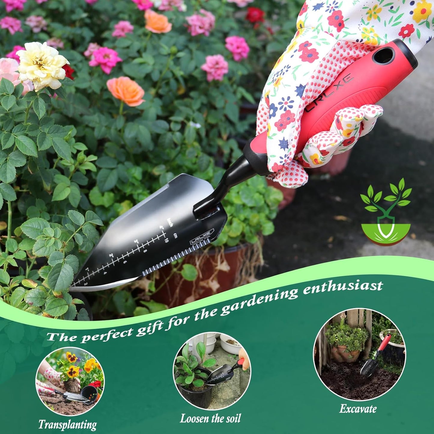 Garden Shovel-Heavy Duty Gardening Hand Trowel, Stainless Steel Garden Trowel with Rubberized Handle, Garden Tool for Soil Planting Digging Transplanting(Hand Trowel)