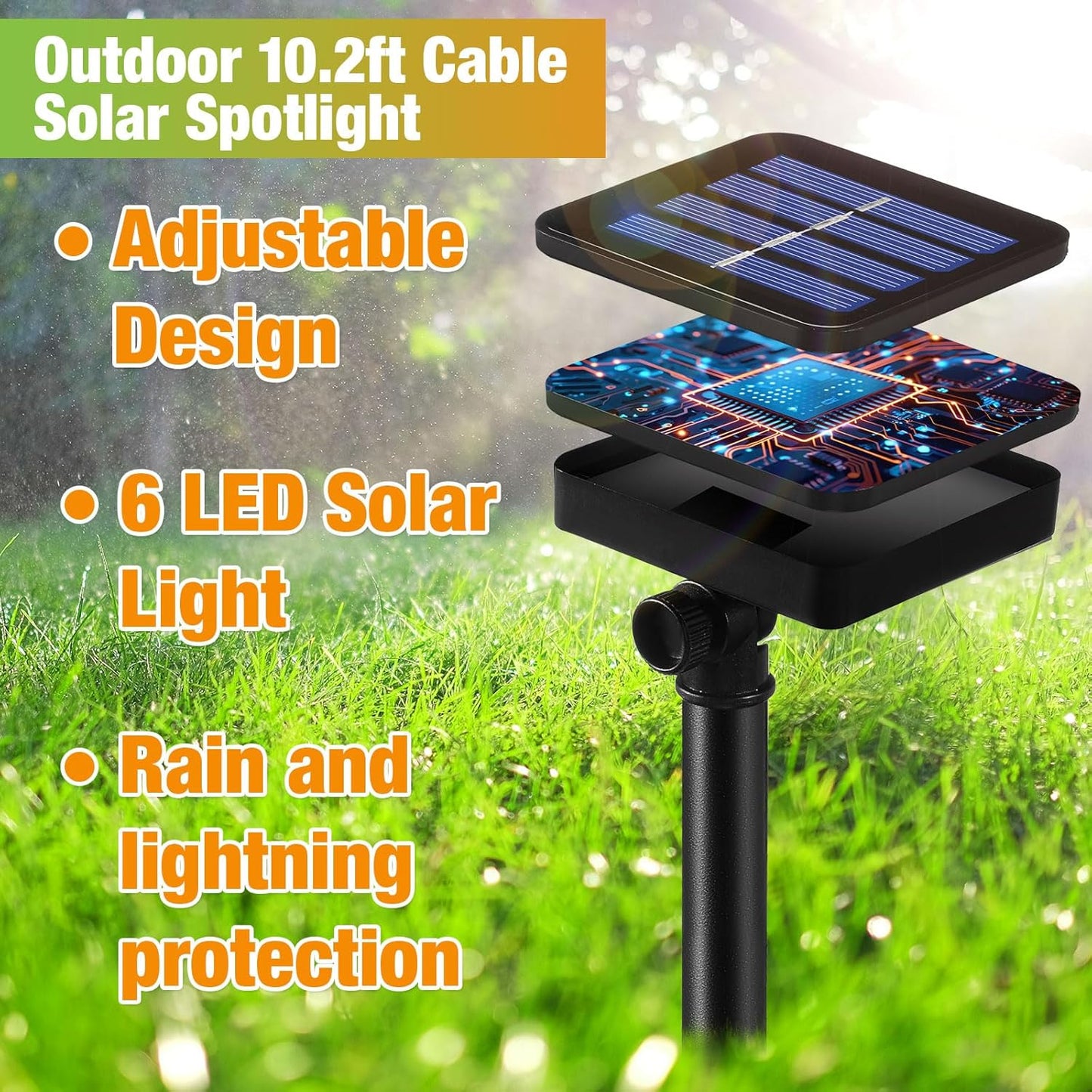 2 Sets Solar Spot Lights Outdoor 10.2ft Cable Landscape Lights Solar Spotlight Lawn Lights Solar Pond Lights Auto On/off 6 LED Waterproof Adjustable for Garden Yard Pool