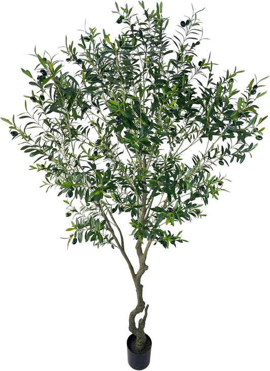 Artificial Tree Faux Olive Tree 8ft(3198leaves) Tall Fake Olive Plant in Pot Fake Silk Tree Faux Plants Indoor