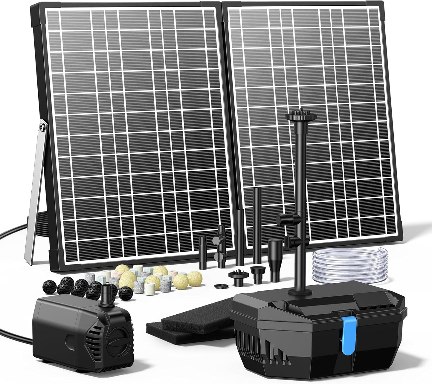 NFESOLAR Solar Fountain Kit, 30W Solar Pond Pump with Pond Filter, 200 GPH Submersible Pump, 4 Sprayers for Outdoor Pond 200-600 Gallons, Fish Tank and Garden Water Features N3213