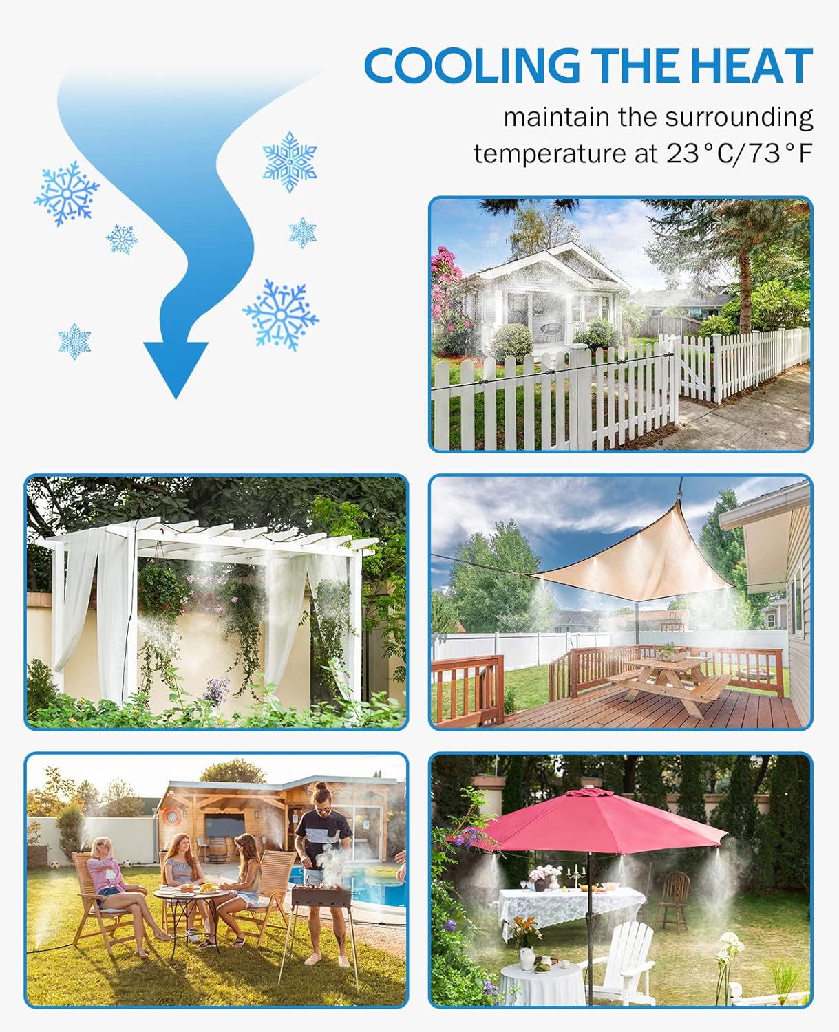 homenote Misting Cooling System 75FT (23M) Misting Line + 28 Brass Mist Nozzles + Brass Adapter(3/4") Outdoor Mister for Patio Backyard Garden Greenhouse Watering