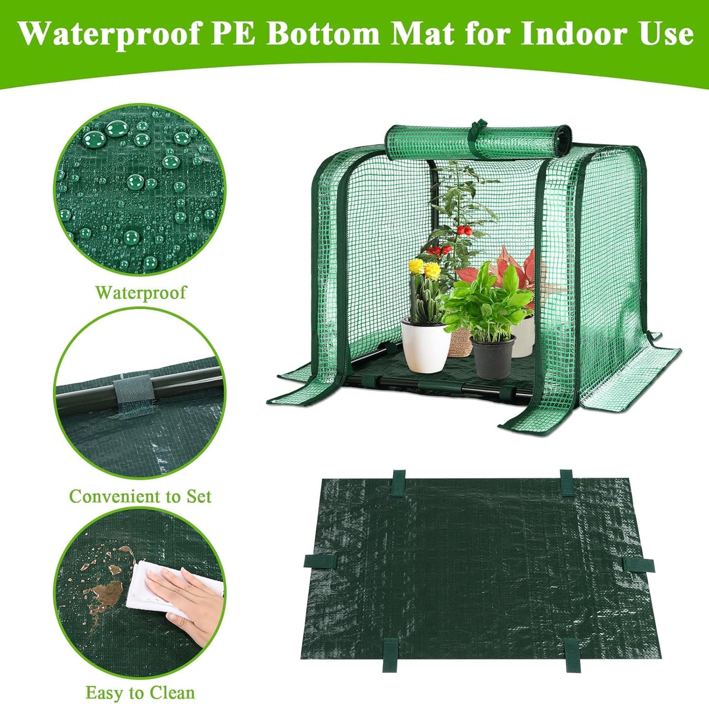 U'Artlines Portable Mini Greenhouse Small Green House with Waterproof Pad 23x13x17 Inch Plant Cover Tent for Garden Small Plants Indoor Outdoor, Green PE