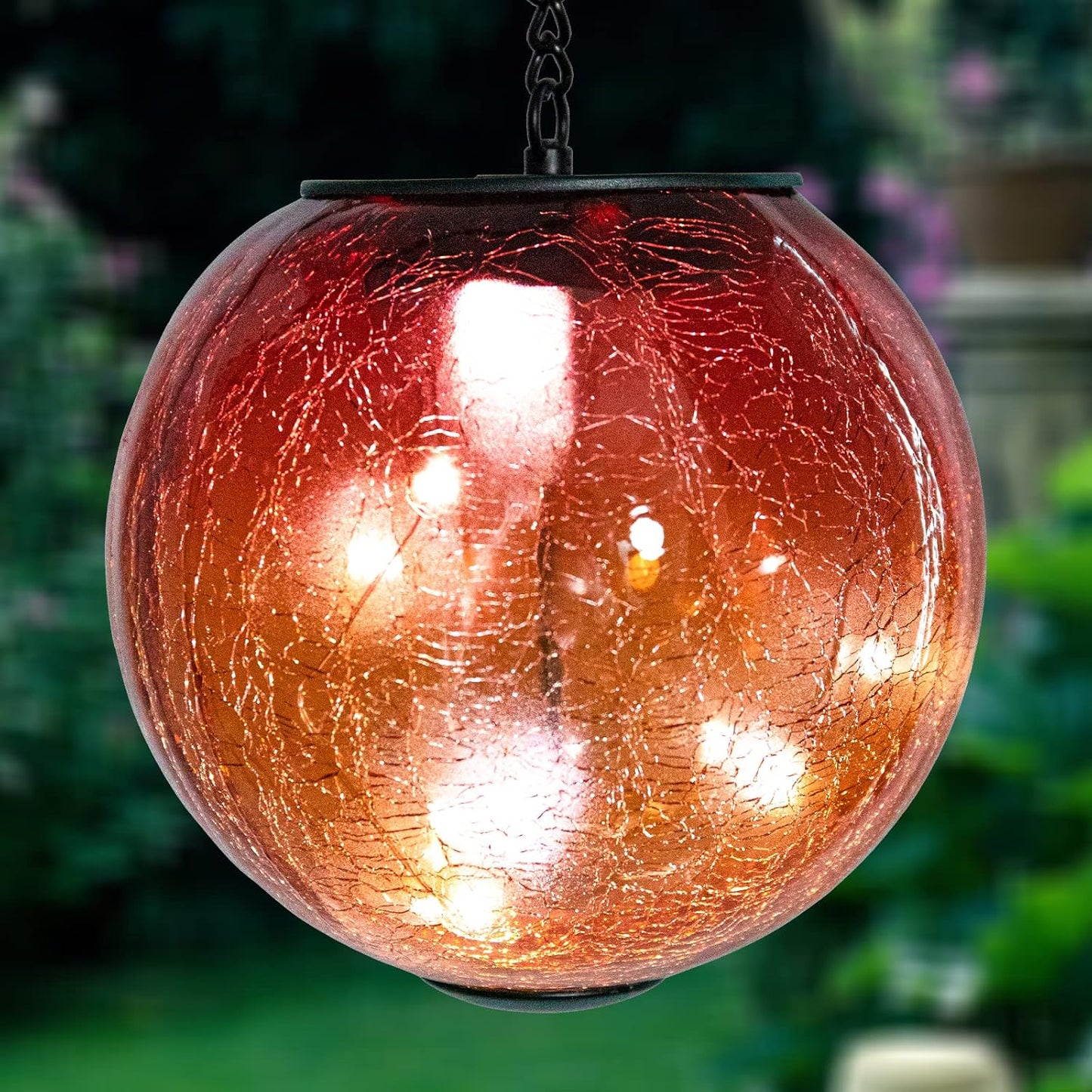 Hanging Solar Lights Outdoor Solar Lanterns Outdoor Decorative Cracked Glass Ball Lights Solar Powered Waterproof LED Globe Lantern for Outdoor Porch Patio Garden Decor Gift Orange