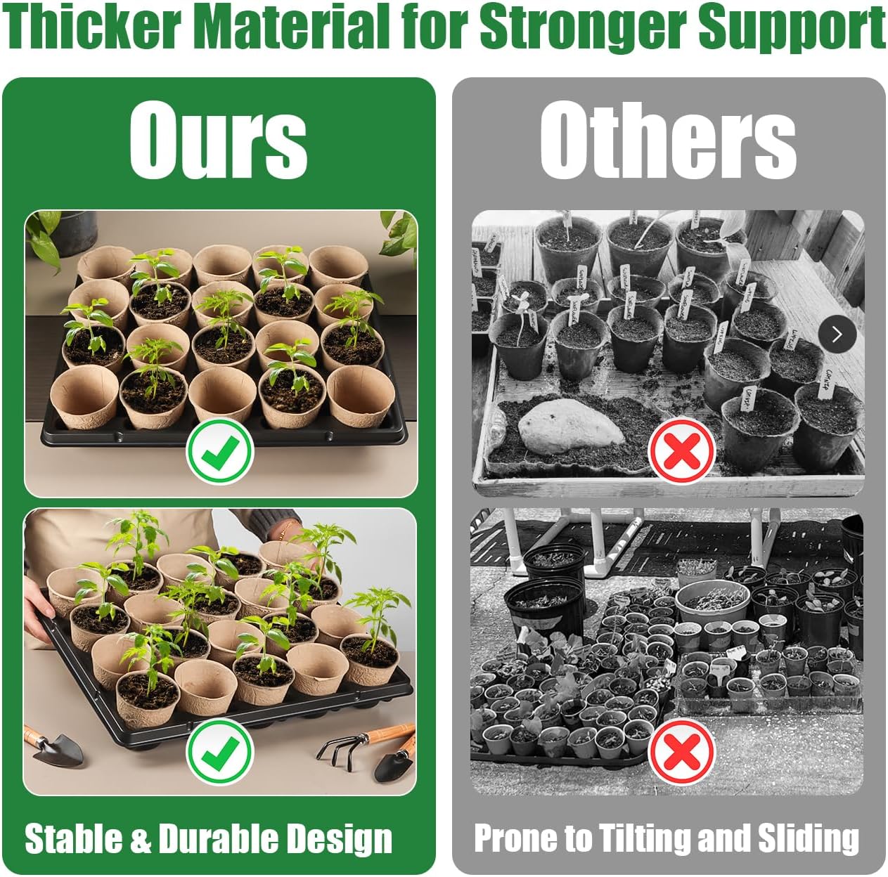 20 Cell Plant Trays for Carrying 3 inch Round Nursery Pots, Sturdy Plastic Trays Suitable for Holding 100 pcs Peat Pots (5 Packs)