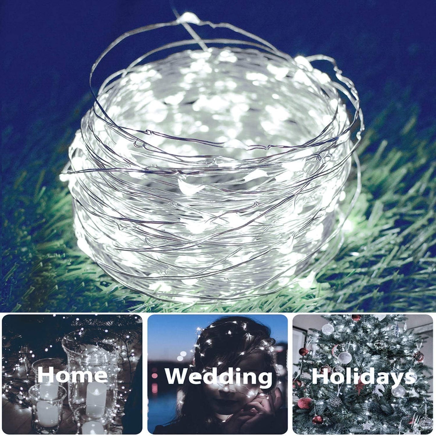 4 Pack Solar Powered Copper Wire String Lights Outdoor, Total 400LED Waterproof 8 Modes Fairy Lights for Garden, Patio, Party, Yard, Christmas (White)
