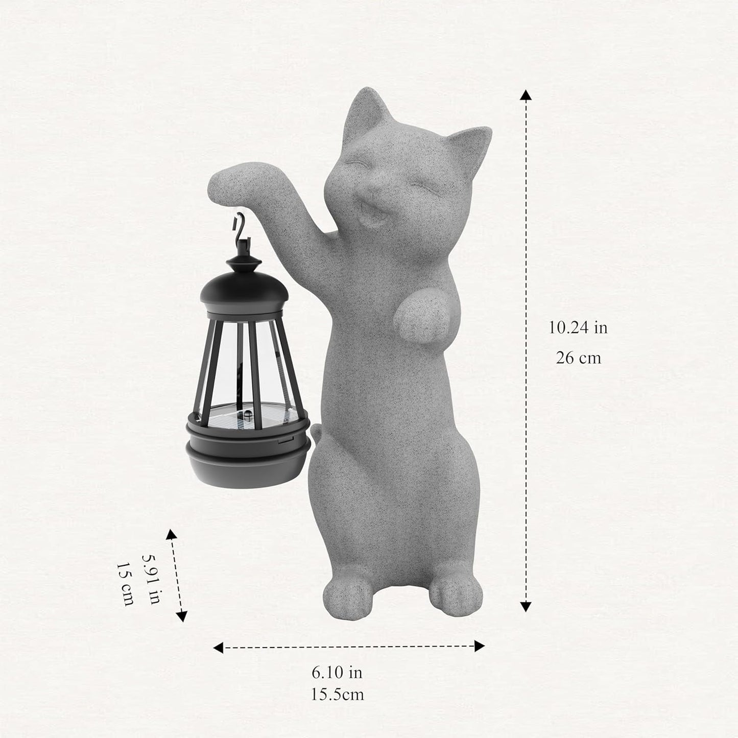 Garden Decoration, Figurine, Lawn Statue, Sculpture Ornament, Animal Figurine - Cat Resin Statue with Lantern (Hand)