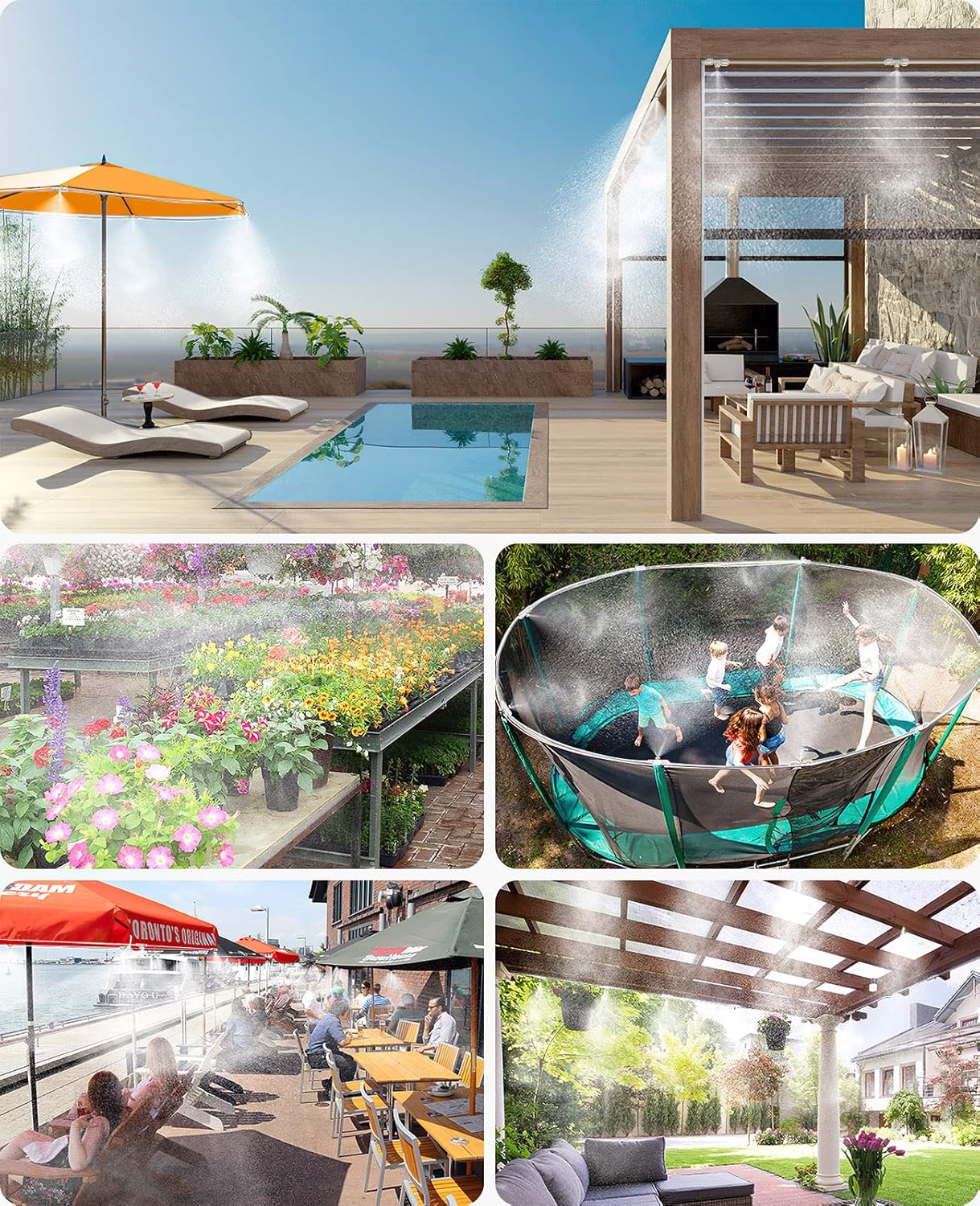 homenote Misting Cooling System, 59FT (18M) Misting Line + 16 Brass Mist Nozzles + Brass Adapter(3/4") Misters for Outside Patio Cooling Garden Greenhouse Watering