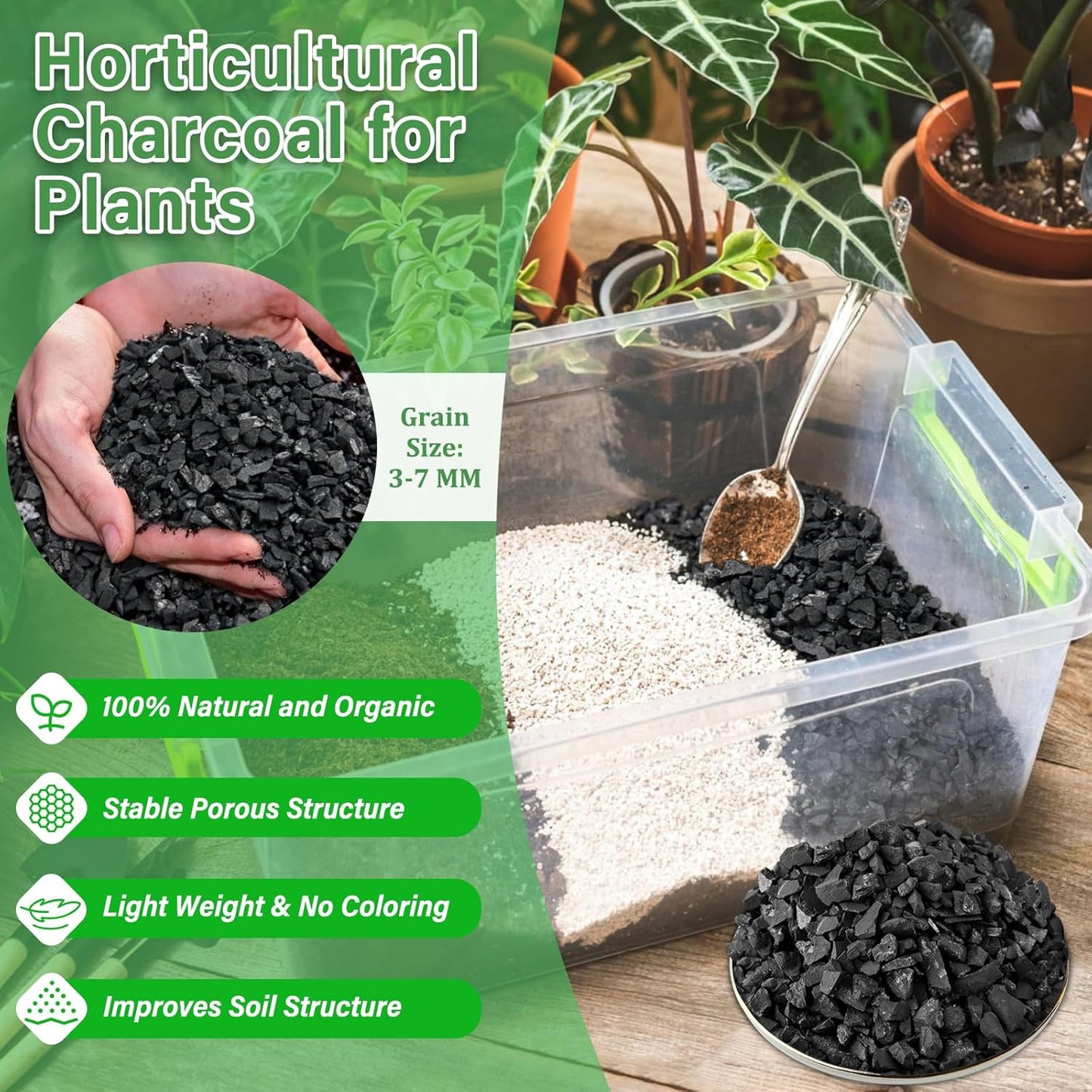Legigo 4QT All Natural Horticultural Charcoal- Activated Hardwood Plant Charcoal for Soil Amendment, Conditioning Bonsai Soil, Succulent, Terrarium Supplies, Indoor Plant Potting Soil