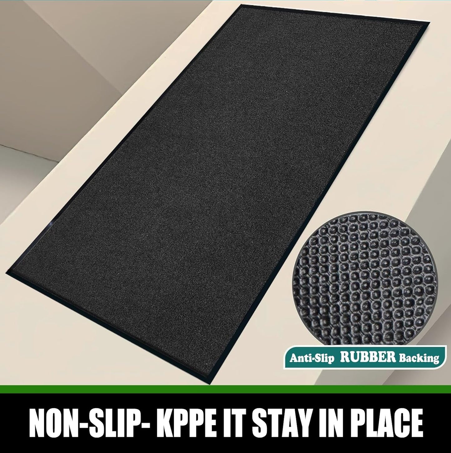 Commercial Grade Entrance Mat 3x5Ft Brush Step Entrance Rug with Striped Pattern&Rubber Border Indoor Outdoor Low Profile Rubber Entry Carpet Mat for Hallway,Home,High Traffic Area,Black