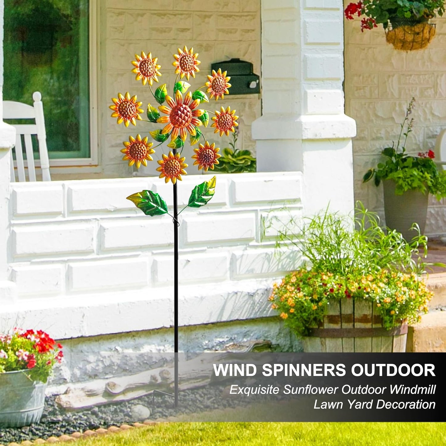 Outdoor Wind Spinner, 37" Metal Sunflower Wind Spinner with Stake, 360° Rotating Windmill Yard Art, Sunflower Outdoor Decor for Home Lawn Backyard Patio Decor, Gifts for Garden Lovers