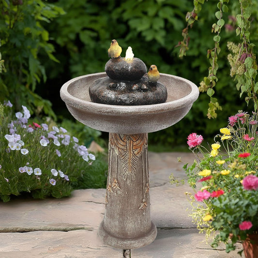 G-LEAF Outdoor Garden Bird Bath Fountain with LED Lights, Freestanding Waterfall Birdbath Garden Water Fountain for Backyard, Patio