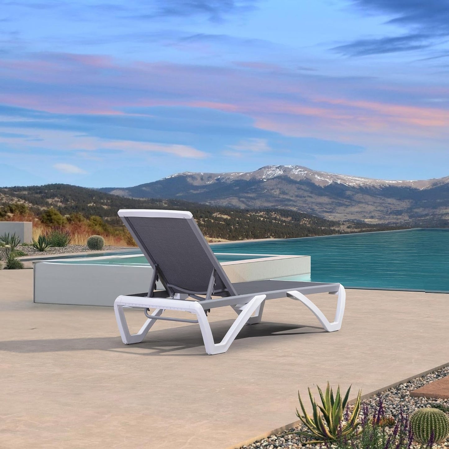 PURPLE LEAF Patio Chaise Lounge Chair Outside Aluminum Plastic Stackable Tanning Chairs for Pool Sunbathing Beach Deck Outdoor Lounger, Grey