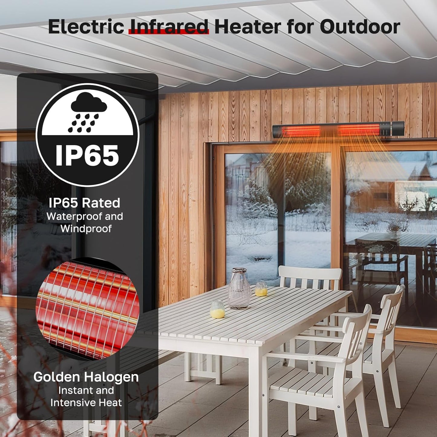 ThermoMate Infrared Heater, Outdoor Heater for Patio, Garage, Restaurant, 3000W Golden Halogen 240V with Remote, ETL Certified Black