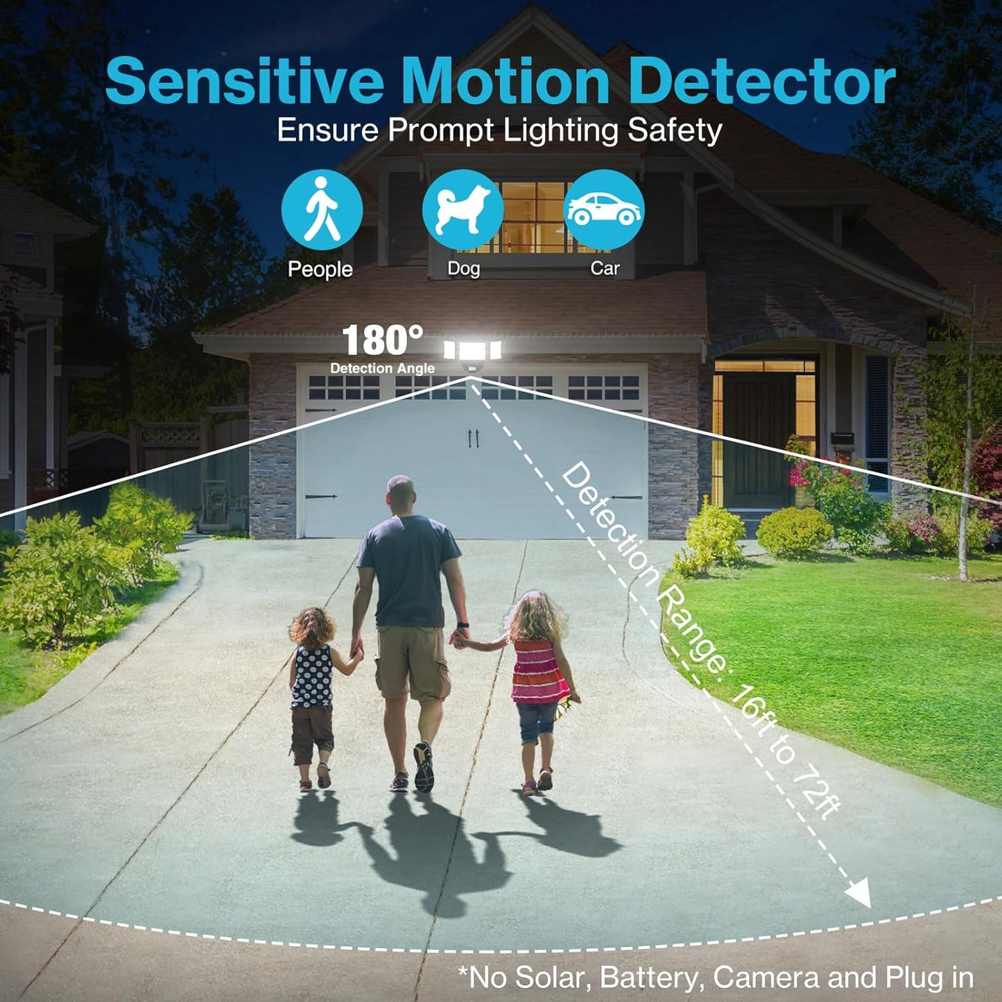 Olafus 65W Motion Sensor Outdoor Light, 2 Pack LED Security Light 6000LM, 6500K Exterior Motion Flood Light with 3 Adjustable Heads, for Outside Garage, Yard, Patio, IP65 Waterproof, Black