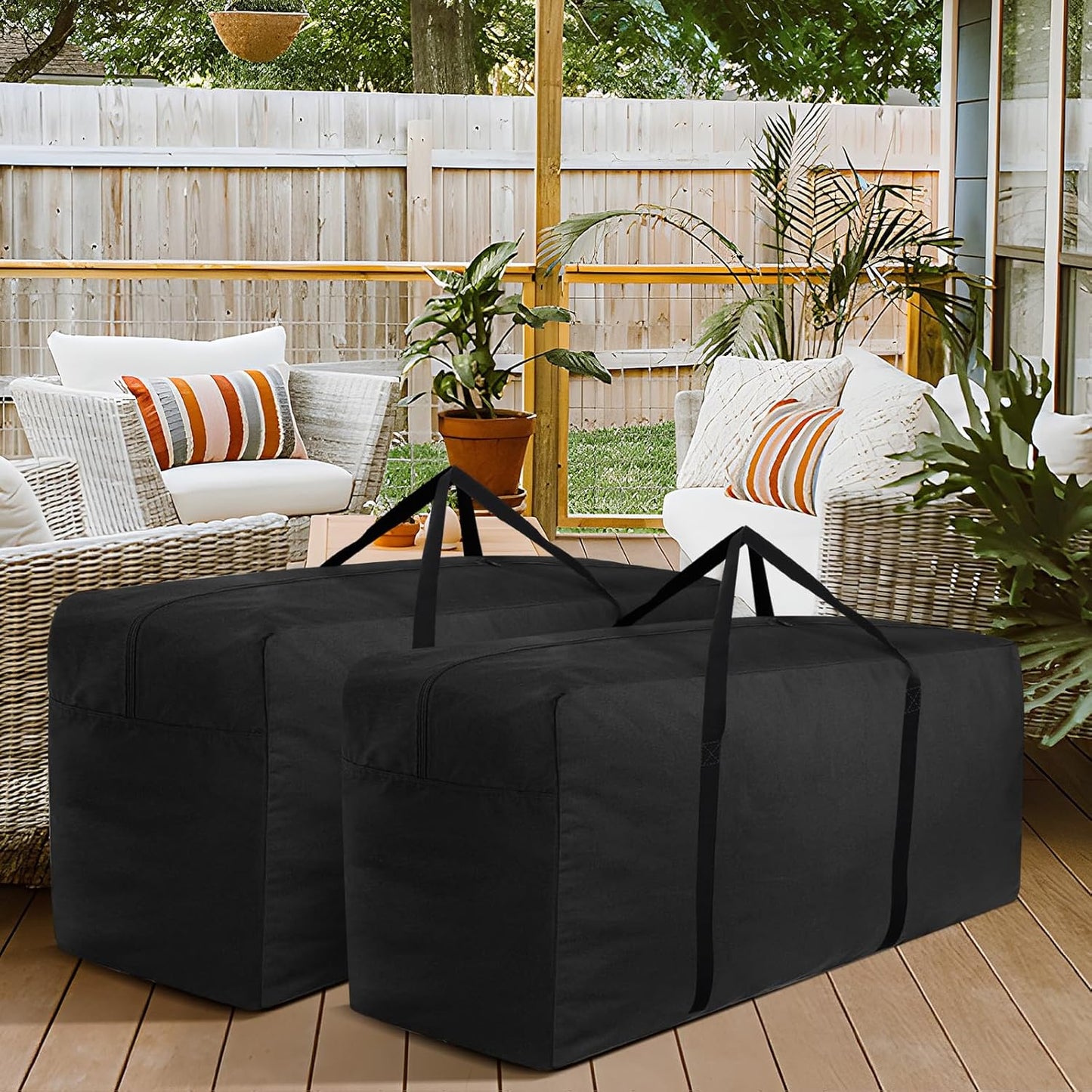 Garden Cushion Storage Bag 420D Waterproof Rectangular Outdoor Patio Cushion Storage Bag with Zipper and Handles - Extra Large 68" L x 29" H x 20" W Black