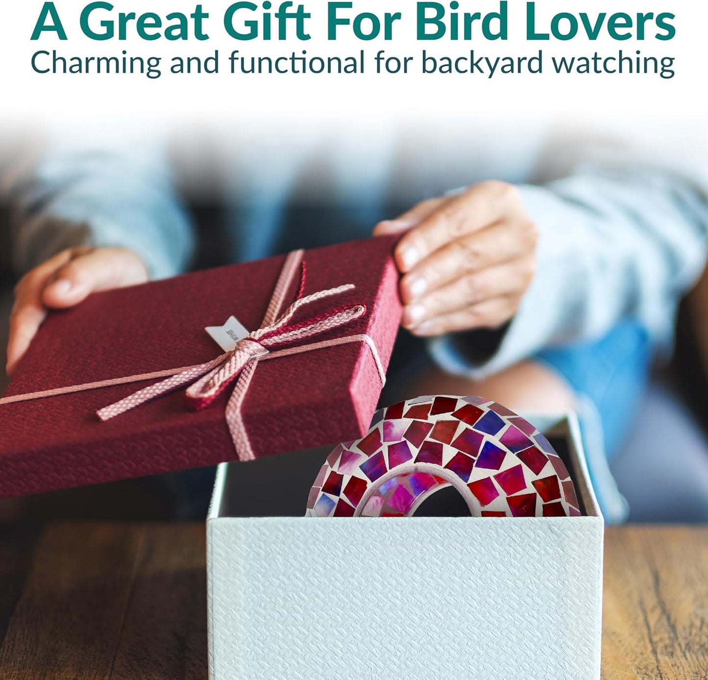 Sunnydaze 6-Inch Glass Mosaic Hanging Bird Feeder for Outdoors - Fly-Through Wild Bird Feeder - Crimson Mosaic