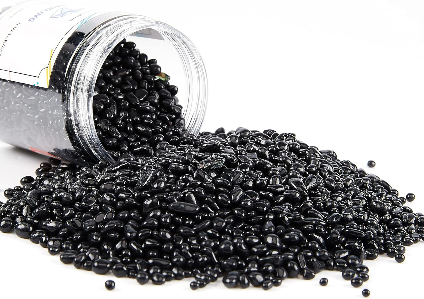 TWINKLING High Luster Round Fire Glass Stones,Glass Marbles Pebbles,Glass Beads Gems for Fire Pit Vase Fillers Crafts Aquarium Garden Decoration,3-6mm,1-Pound Jar (Black)