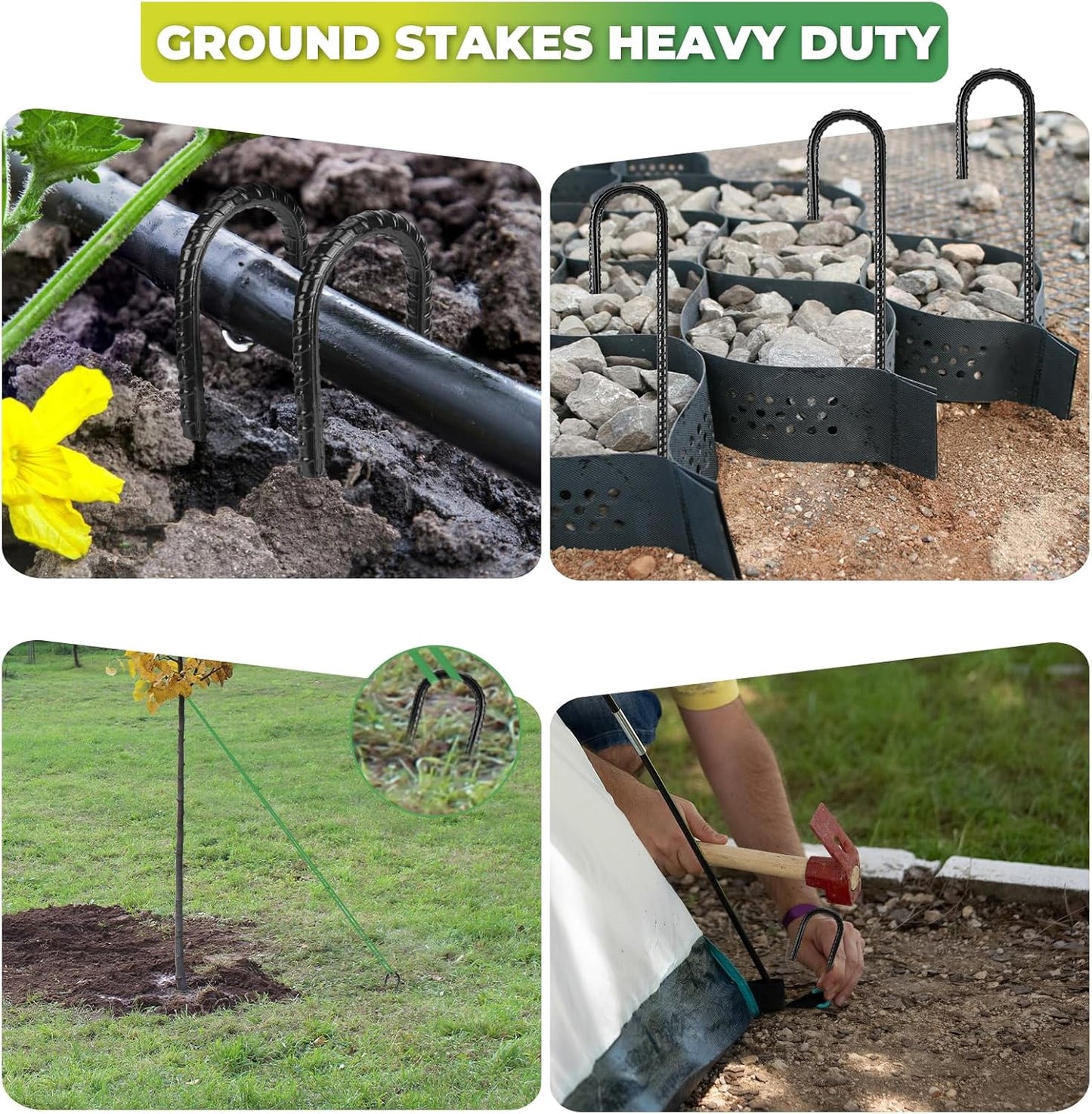 12 inches Ground Stakes 36-Pack J Hook Rebar 5/16" Diameter Tent Stakes Heavy Duty Metal Stake for Outdoor Decorations, Yard Inflatables and Chain Link Fence