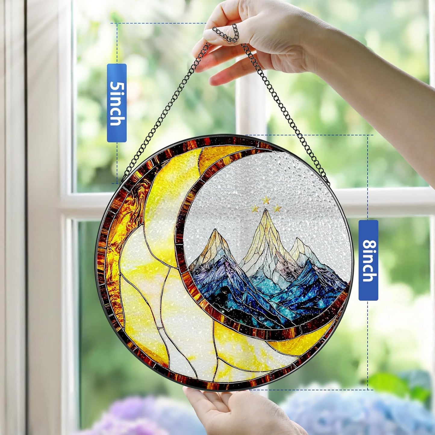 Stained Glass Window Hanging, Pauyadu 8 Inch Night Court Suncatcher Ornament, Stained Glass Suncatcher, Suncatchers for Windows Hanging, Window Decor, Gifts for Friend, Lover, Family, Artist