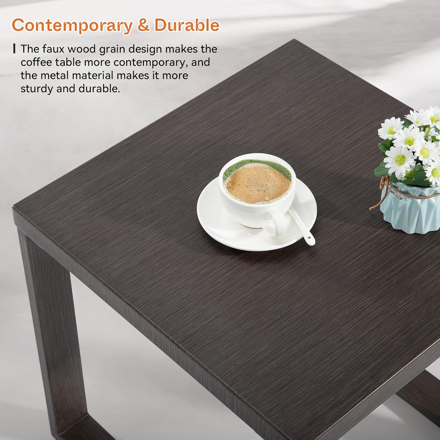 Outdoor Metal Side Table - 20"x 20" Small Square Coffee Table Patio Bistro Set Ideal Match for Patio Furniture, Wood-Looking Brown