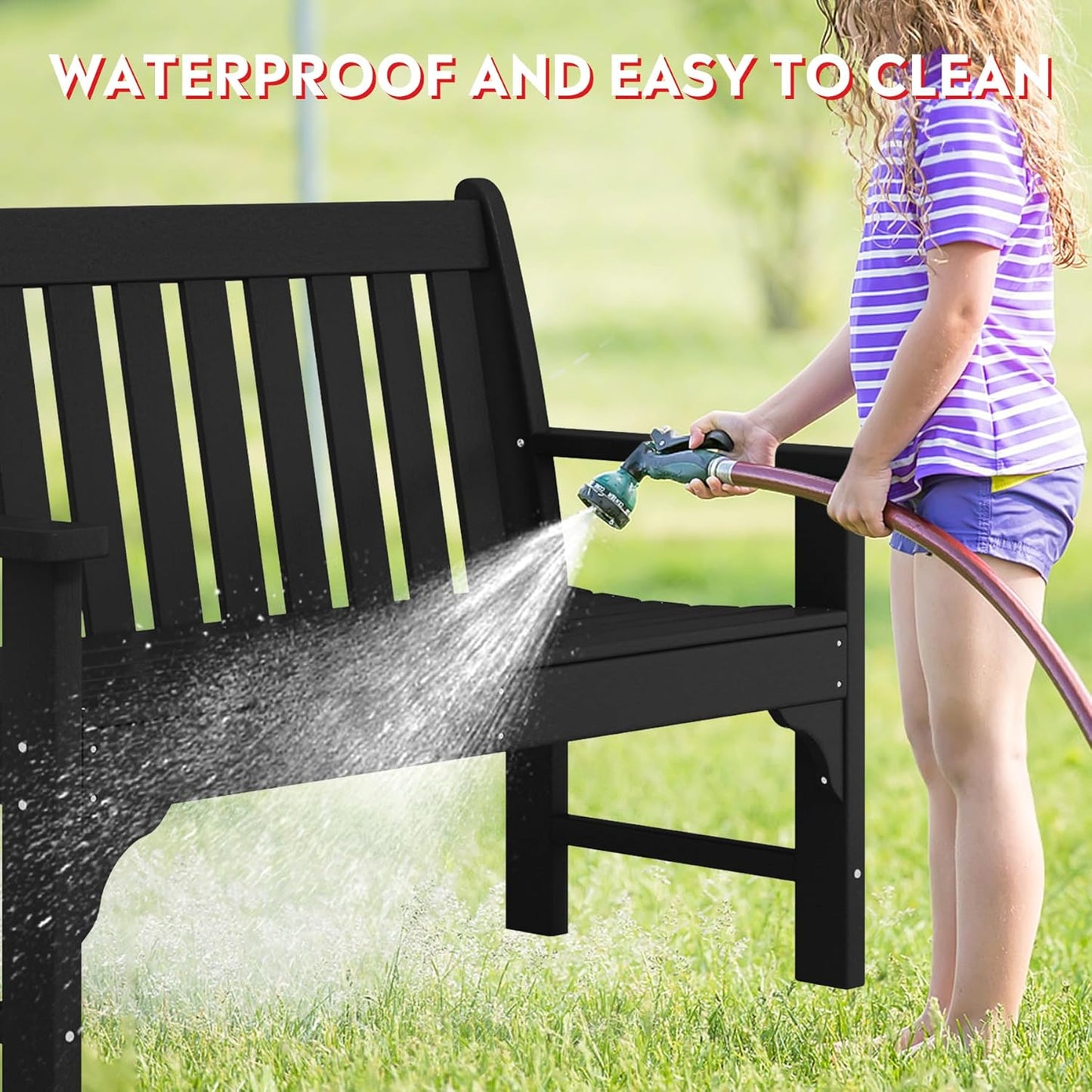 Garden Bench, Farmhouse Park Front Porch for Entryway Bench Outdoor Seating Low Bench Patio Bench Outside/Indoor, Black