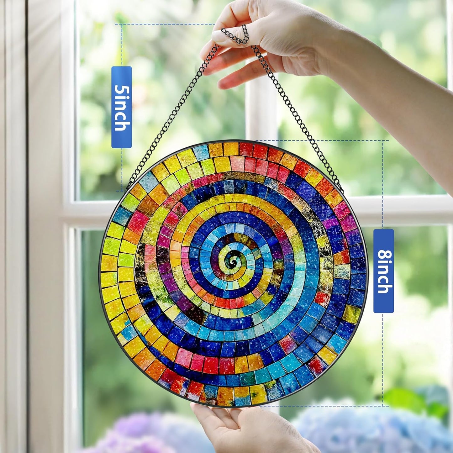 Stained Glass Window Hanging, Pauyadu 8 Inch Rainbow Spiral Stained Glass Suncatcher, Suncatchers for Windows Hanging, Window Decor, Gifts for Art Lovers, Idea Gifts for Women, Friend, Lover
