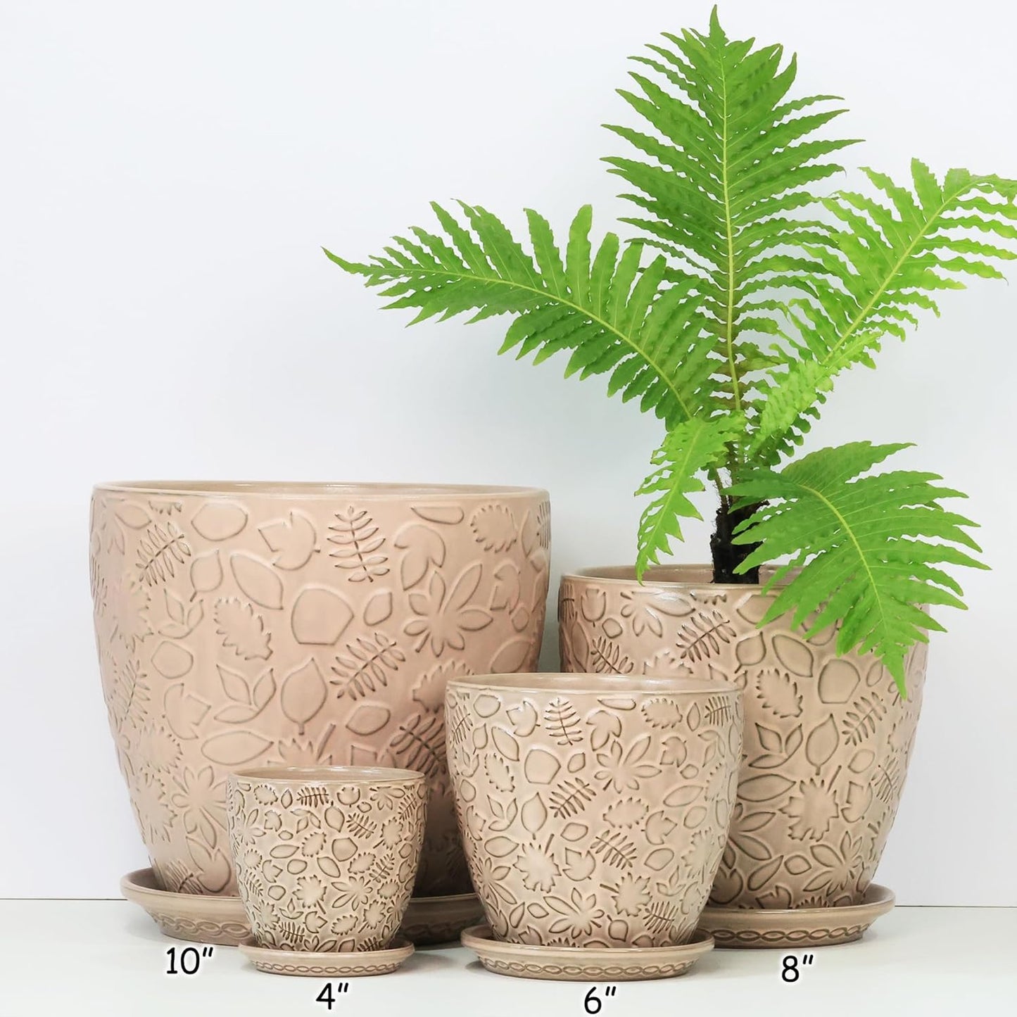 8 Inch + 6 Inch Retro Ceramic Planter Set of 2 with Drainage Hole and Saucer for Multiple Plants, Indoor-Outdoor Garden Pots for Succulent, Orchid, and Flower (Retro Peach)