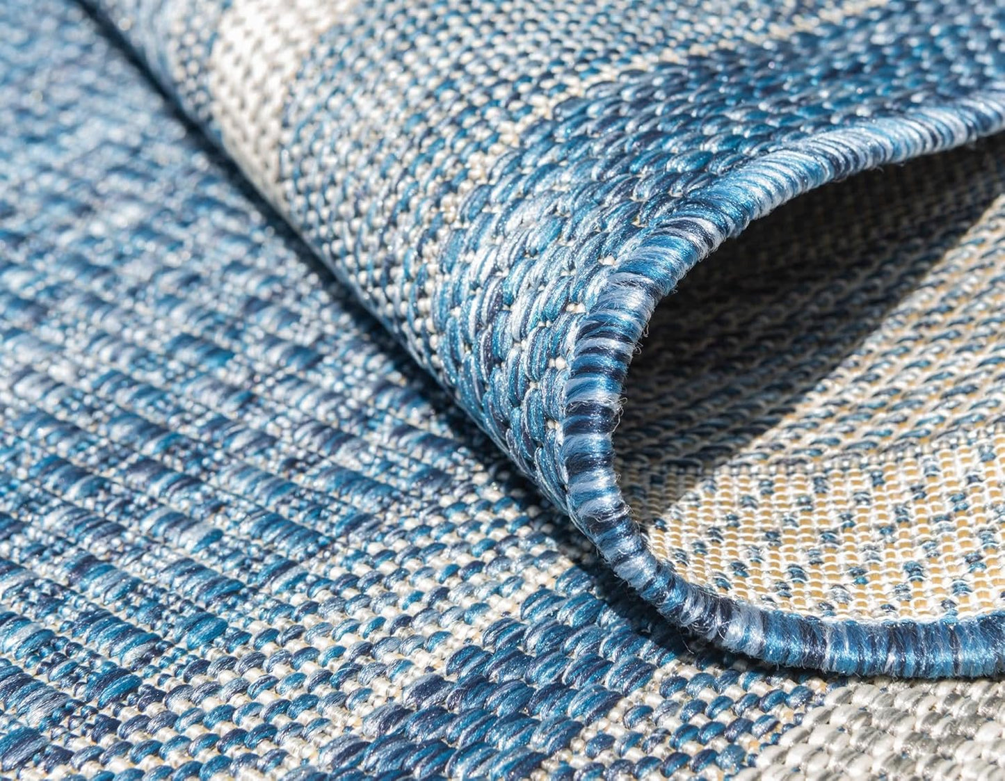 Unique Loom Outdoor Border Collection Area Rug - Soft Border (8' x 11' 4" Rectangle, Blue/ Ivory)