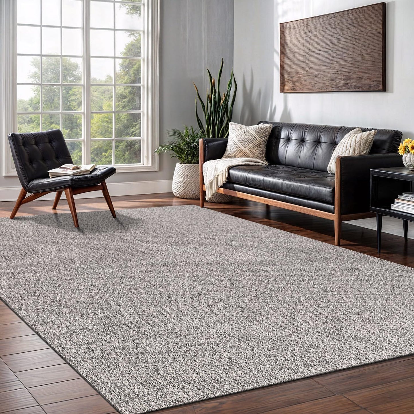 Easy Jute Rug 5x7 Indoor Outdoor Natural Rugs Solid Fiber Rug Woven Area Rug Boho Easy Clean Inside Carpet for Living Room Bedroom Dining Room Hallway or Outdoor Patio Porch (5 X 7 Silver)