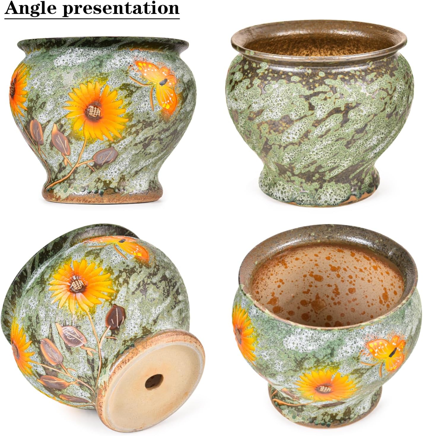 Sungmor Ceramic Hand Painted Succulent Flower Pots, 9 Inch Large Pottery Pots for Indoor Outdoor Plants, Decorative Ceramic Vase for Flower Arrangement Home Decor, Vintage Centerpieces Flowerpot